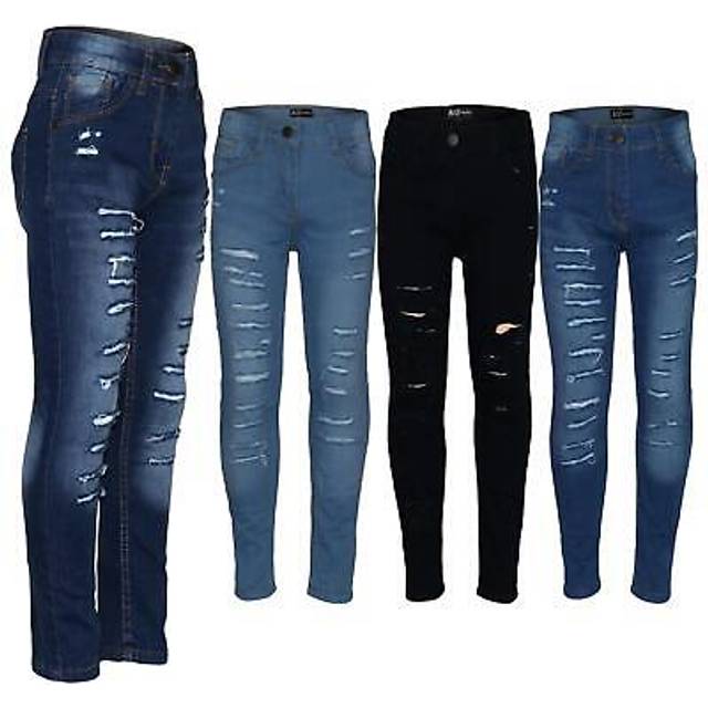 (13 Years, Light Blue) Kids Girls Stretchy Jeans Dark Blue Denim Ripped