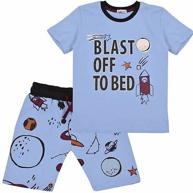 Kids boys rocket spaceship blast off pyjamas children pjs 2 piece sleepwear set