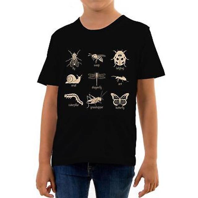 Kids insects sketch t-shirt animals ladybird ant, caterpillar cool creatures