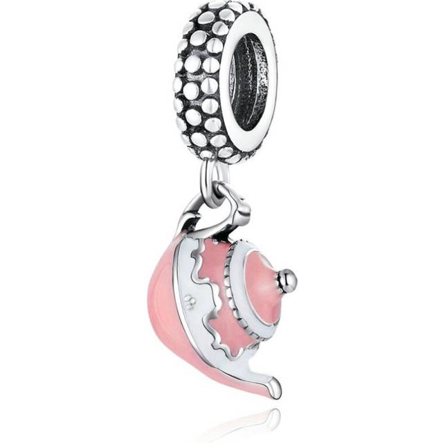 Classic Teapot Charm Silver plating Pink Tea Bottle Beads Pendant Fit Bracelets Necklaces Jewelry