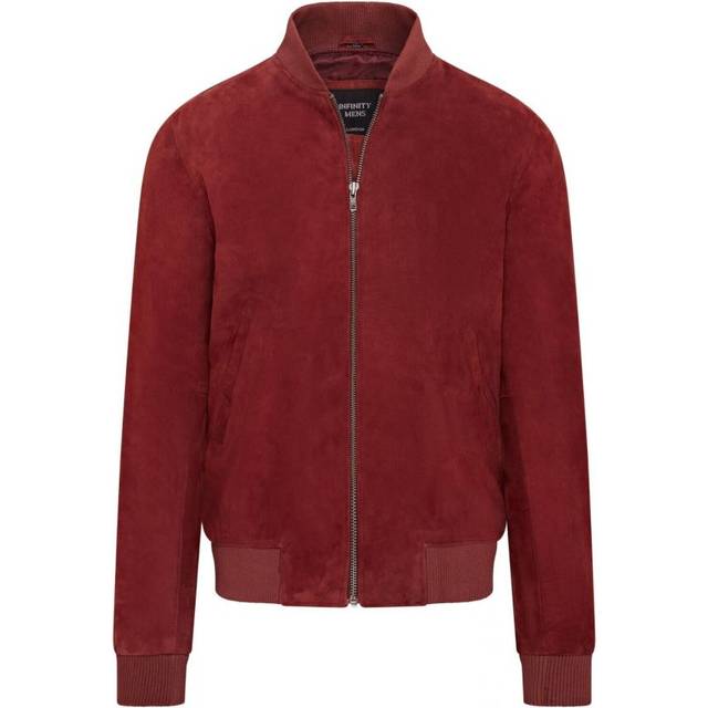 Infinity Leather Mens Soft Goat Suede MA-1 Varsity Bomber Jacket - Dalian - Burgundy - Size Large
