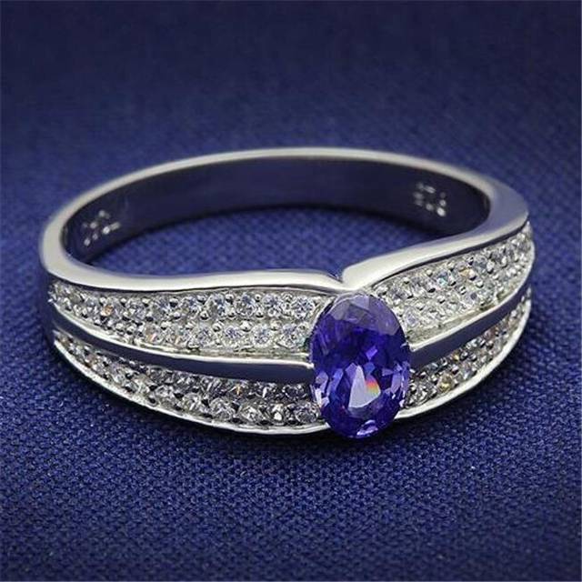 Alamode TS025-7 Women Rhodium 925 Sterling Silver Ring with AAA Grade CZ in Tanzanite - Size 7