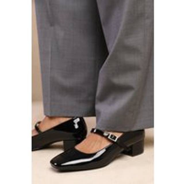 Where's That From Oslo Wide-Fit Black Patent Square Toe Heels - uk3e