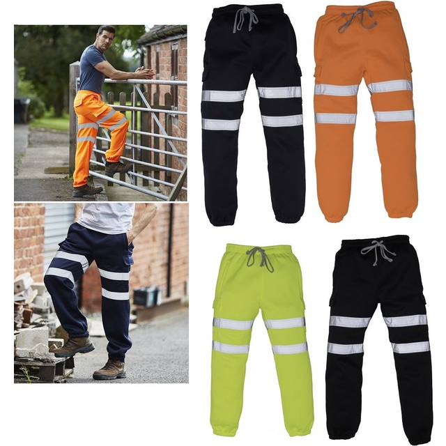 Men's 2 band hi vis viz safety jogging bottoms pants joggers safetywork trousers