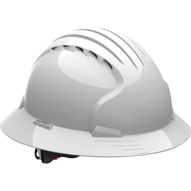 Evolution Deluxe 6161 280-EV6161-10V Full Brim Hard Hat with HDPE Shell  6-Point Polyester Suspension and Wheel Ratchet Adjustment Vented  White