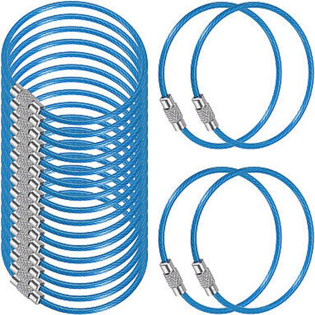 5.9 inch wire keychain cable, 20 pack key ring loop, blue