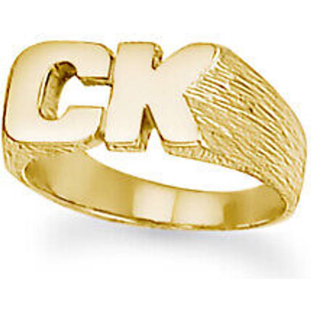 (Q) Jewelco London Unisex Solid 9ct Yellow Gold Personalised Identity Barked Initial Ring