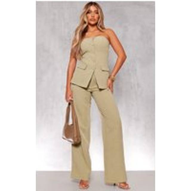 Sage Premium Tailored Woven High Waist Wide Leg Trousers, Sage - 16