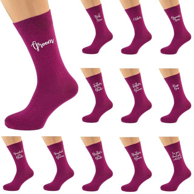 Maroon Wedding Script Design Socks Uk Unisex 5-12 In Various Roles X6s238-n818