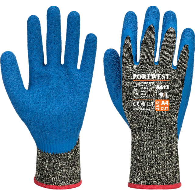Portwest Aramid HR Cut Latex Glove - Black/Blue - 3XL