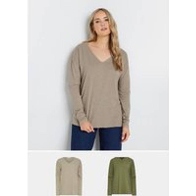 Lts Tall 2 Pack Natural Brown & Khaki Green Long Sleeve Tshirts 16 Lts | Tall Women's Basic Tops