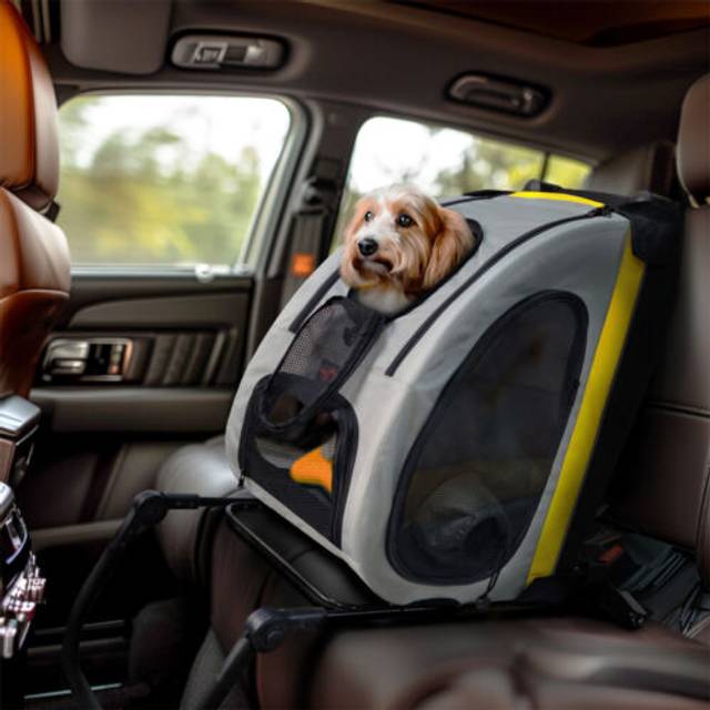 2 in 1 collapsible dog stroller pet dog cat travel car crate cage secure to seat