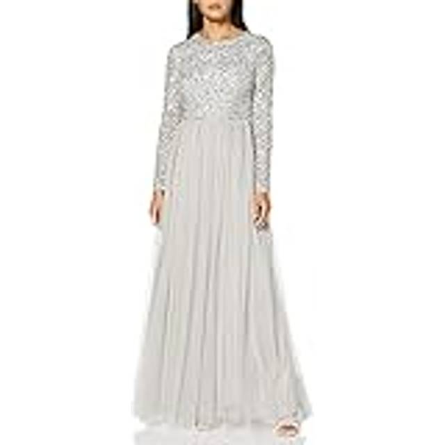 Embellished Long Sleeve Maxi Dress - Grey - 28