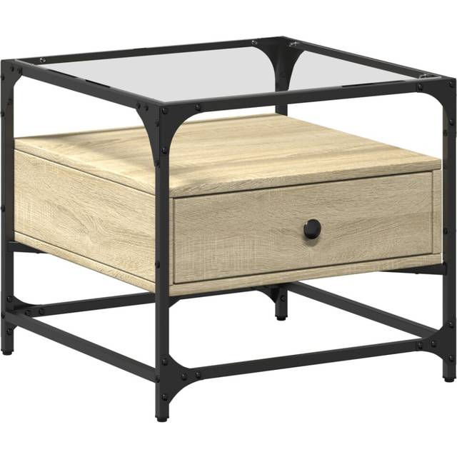 vidaXL Coffee Table with Glass Top Sonoma Oak 50x50x45 cm Steel - Brown