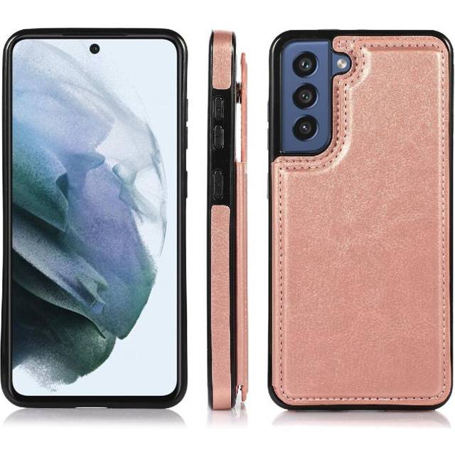 (Pink) Wallet Case for Samsung Galaxy S21 Fe Kickstand Double Magnetic Clasp Pu Leather with Card Holder Card Slots
