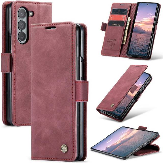 (Red) Flip Case for Samsung Galaxy Z Fold 6 5g Flip Folio Book Vintage Pu Leather Wallet Magnetic Closure Shockproof Case Card Slot Kickstand