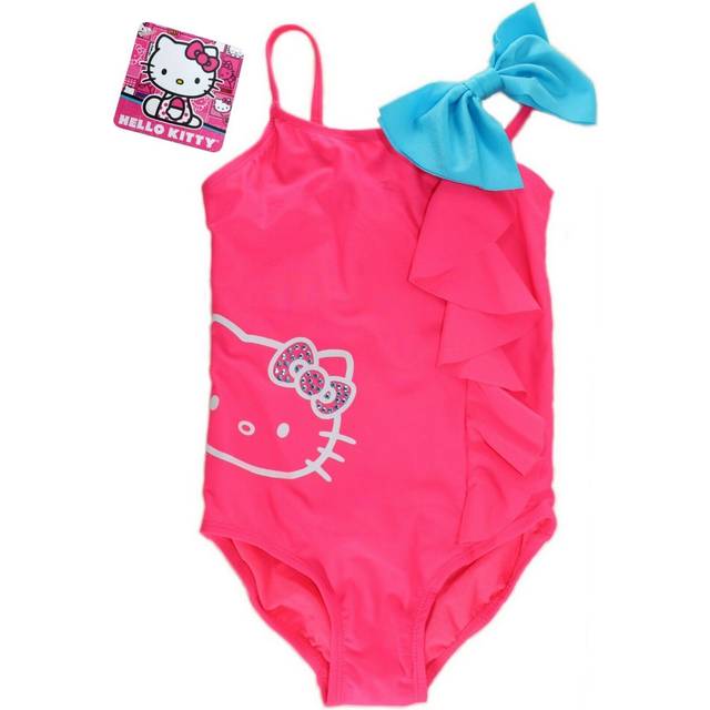 Girls swimsuit one piece hello kitty swimming costume cat neon pink 4 5 yrs