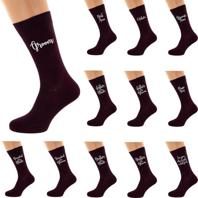 Burgundy Wedding Script Design Socks Uk Unisex 5-12 In Various Roles X6s237-n818