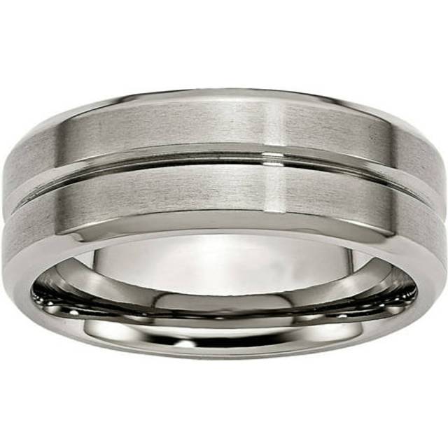 Chisel TB171-12.5 8 mm Titanium Grooved Beveled Edge Brushed & Polished Band, Size 12.5 - Silver