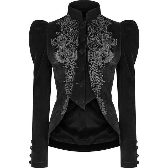 Punk rave womens gothic riding jacket coat black velvet lace steampunk victorian