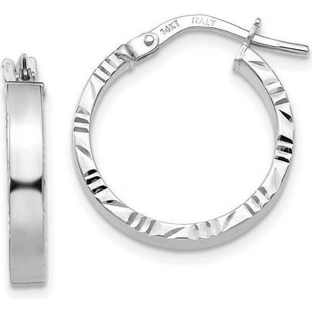14K White Gold Small 3 mm Diamond-Cut Edge Polished Hoop Earrings