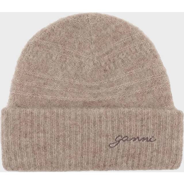 GANNI Taupe Soft Wool Beanie - 859 Almond Milk - UNI