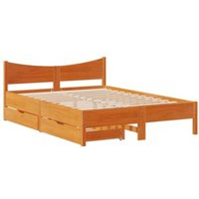 vidaXL Bed Frame with Drawers Wax Brown 160x200 cm Solid Wood Pine