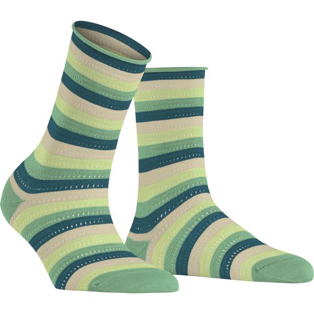 Women's 1 Pair Falke Dopamine Stripe Lyocell Socks Nettle 2.5-5 Ladies - Green