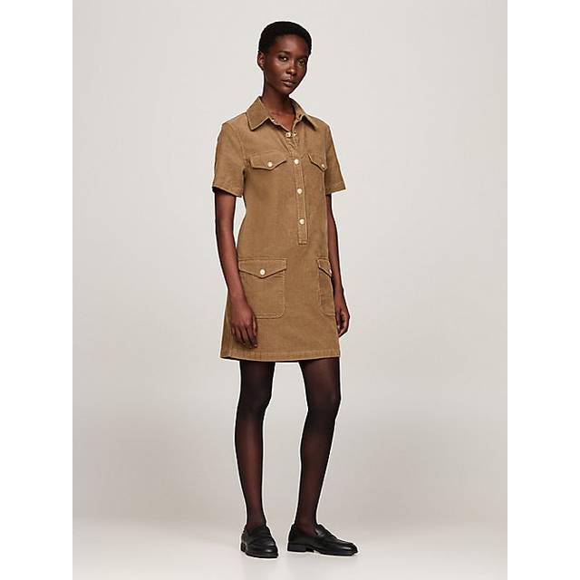 Corduroy Short Sleeve Mini Shirt Dress