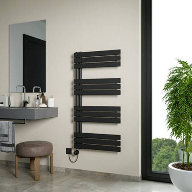 Lola Open Electric Designer Towel Radiator - Black - 1200mm x 600mm