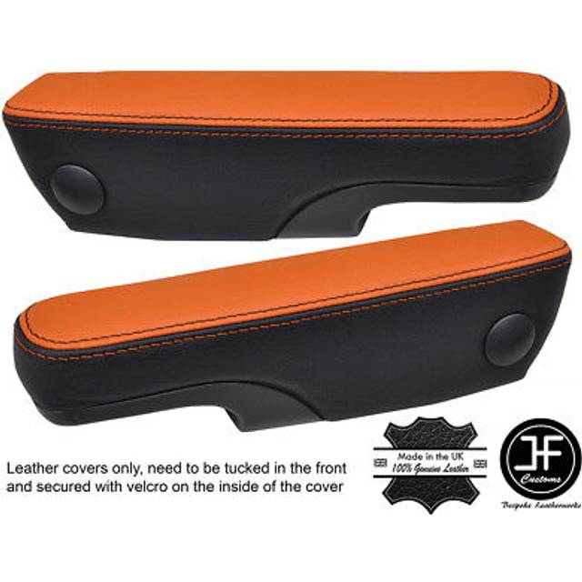 Black & orange leather 2x seat armrest covers fits vw t4 transporter caravelle