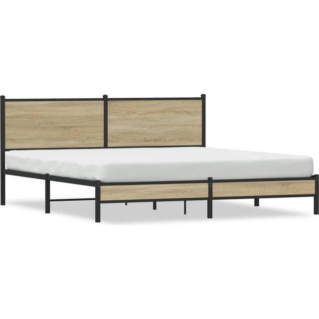 vidaXL Metal Bed Frame without Mattress Sonoma Oak 180x200 cm Super King - Brown