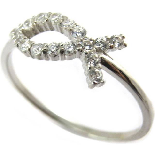 Silver ring 'Jesus Fish' silvery white (rhodium) - 12x6 mm 56 white