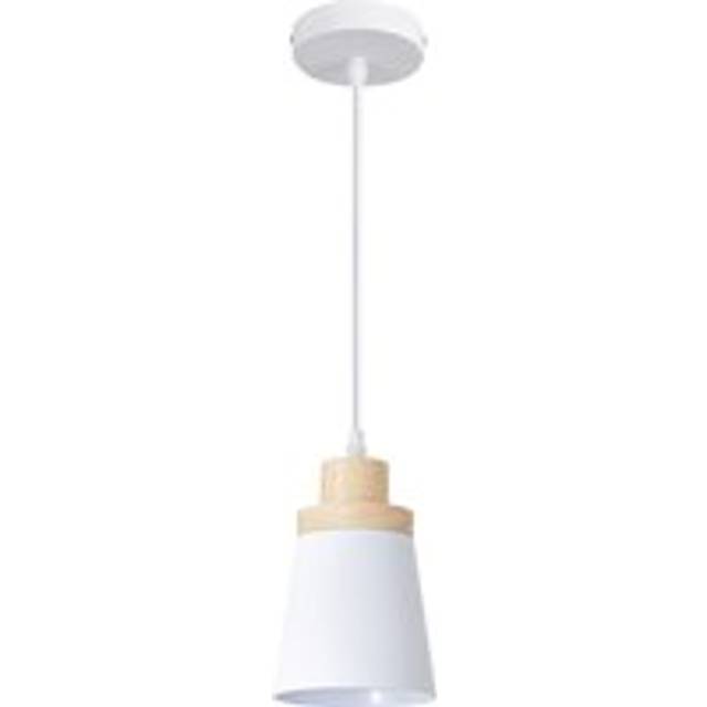White E27 Pendant Light with Wooden Crown