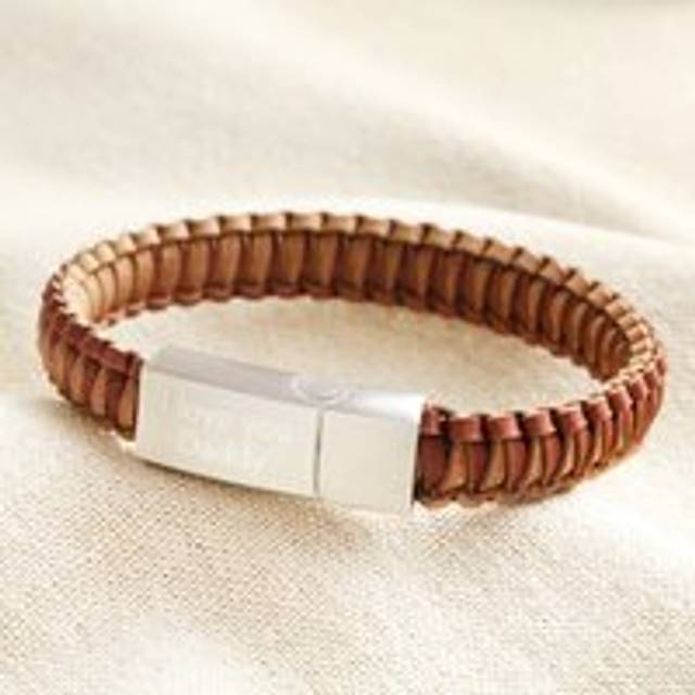 Personalised Men's Thick Braided Leather Bracelet in Brown - brown - one size