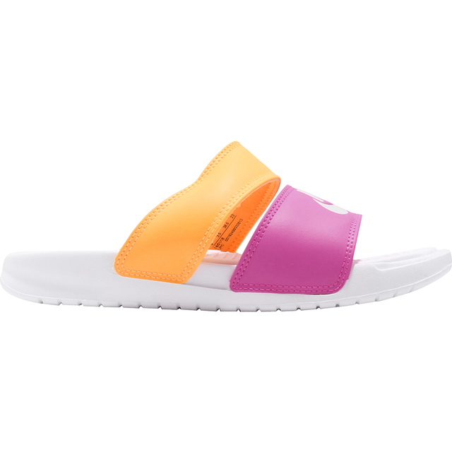 (WMNS) Nike Benassi Duo Ultra Slide 'Metallic Summit White' 819717-102 - Yellow/Pink