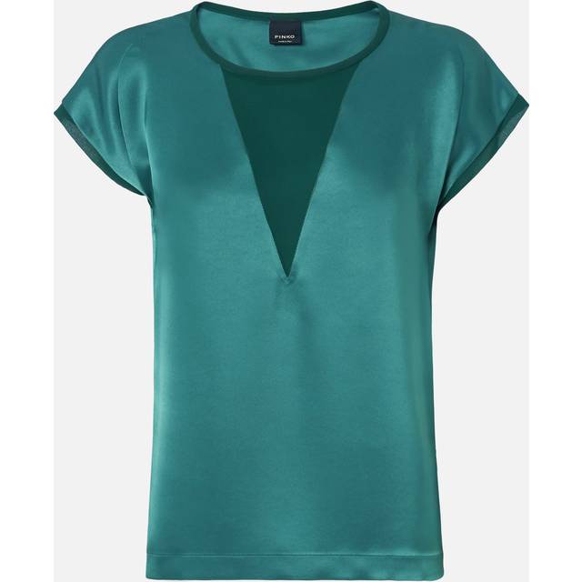 Pinko, Blusar & Skjortor , Dam, S, Polyester, Satin- och georgetteblus med T-shirtmodell - green (S)
