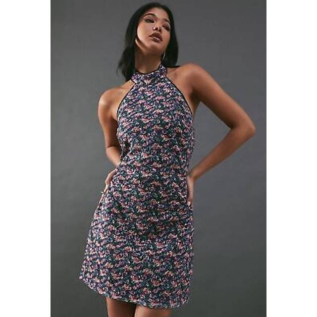 Womens Print Sequin Lace High Neck Halter Mini Dress - Multi - 6
