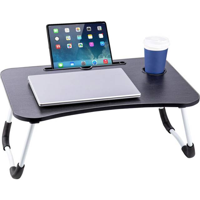 Laptop Bed Table 60 x 40 x 28cm Laptop Table Stand with Foldable Legs& Cup Slot Notebook Stand Computer laptop tray for Sofa Bed (Black)