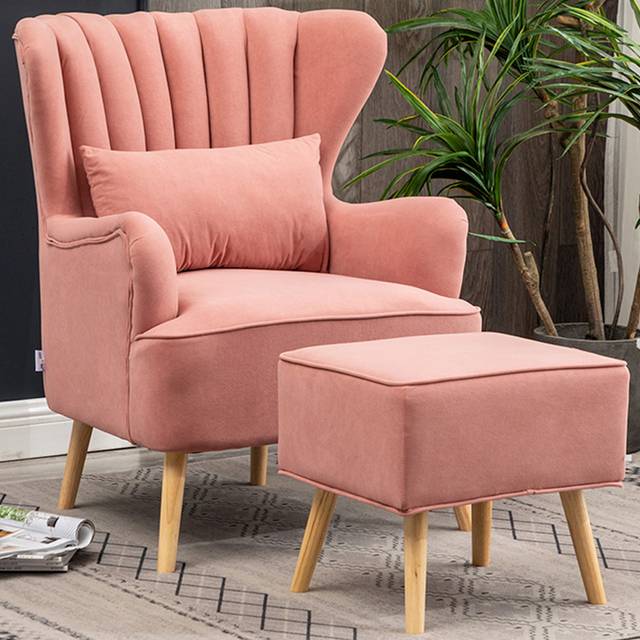 Living and Home Pink Curved Back Armchair with Footstool