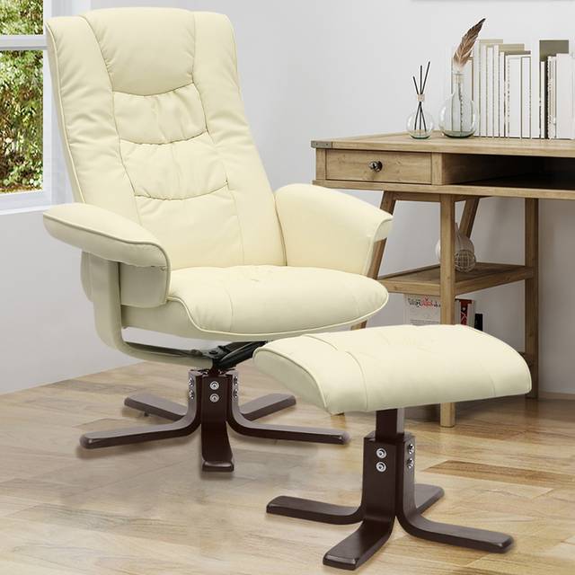 Living and Home Beige Upholstered Swivel Recliner Chair with Ottoman - Cream