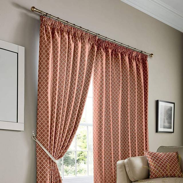 Alan Symonds Jacquard Curtains Pencil Pleat Taped Heading Fully Lined, Polyester, Orange, 46 x 90