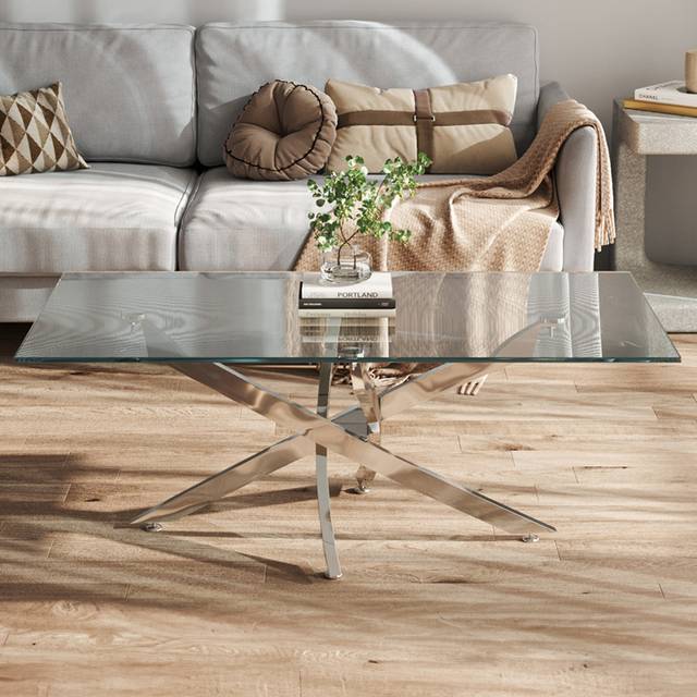 Living and Home Clear Glass Rectangular Coffee Table - Silver