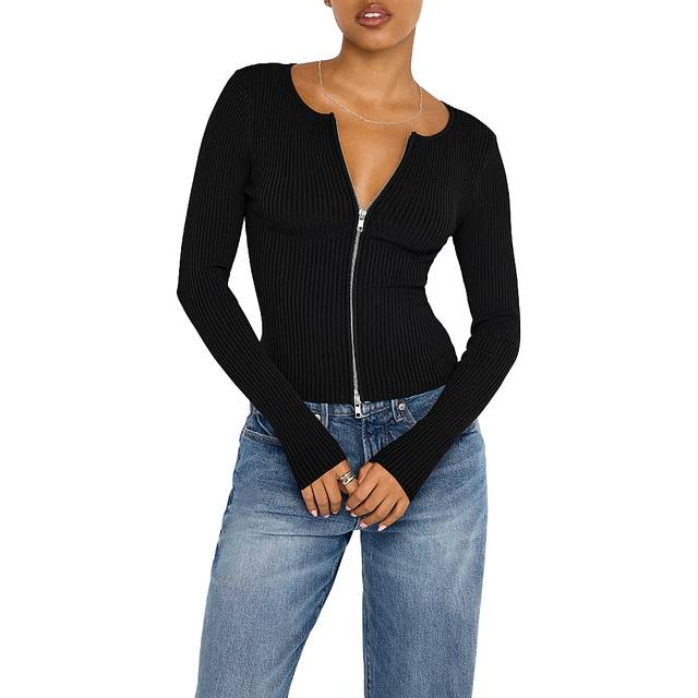 Good American Virgo Ribbed-Knit Top - XS - Black
