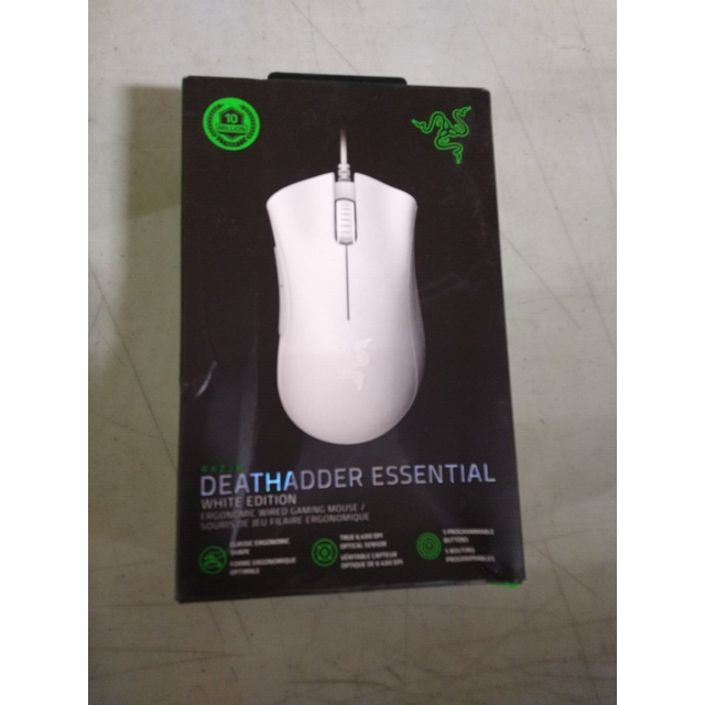 Razer DeathAdder Essential Gaming mus: 6 400 DPI optisk sensor – 5 programmerbara knappar – mekaniska brytare – gummisidogrepp – kvicksilvervit