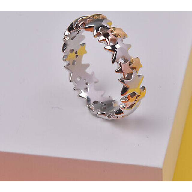 Tjc silver star band ring in platinum yellow gold rose gold over 925 sterling