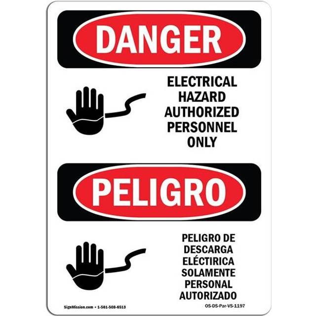 SignMission OS-DS-D-35-VS-1197 OSHA Danger Sign - Electrical Hazard Authorized Only Bilingual