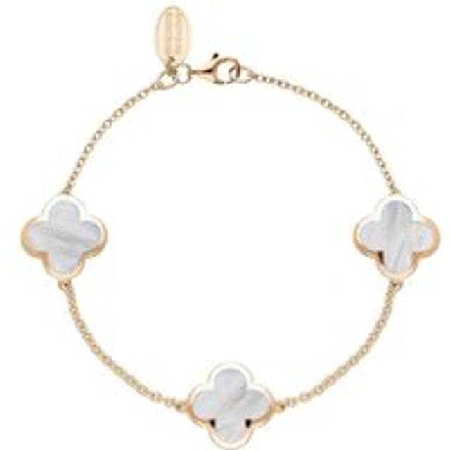 9ct Rose Gold White Mother of Pearl Bloom Four Leaf Clover Chain Bracelet