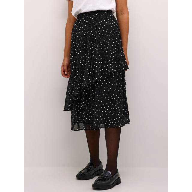 KAFFE Sally Spot Print Ruffle Skirt, Black/White