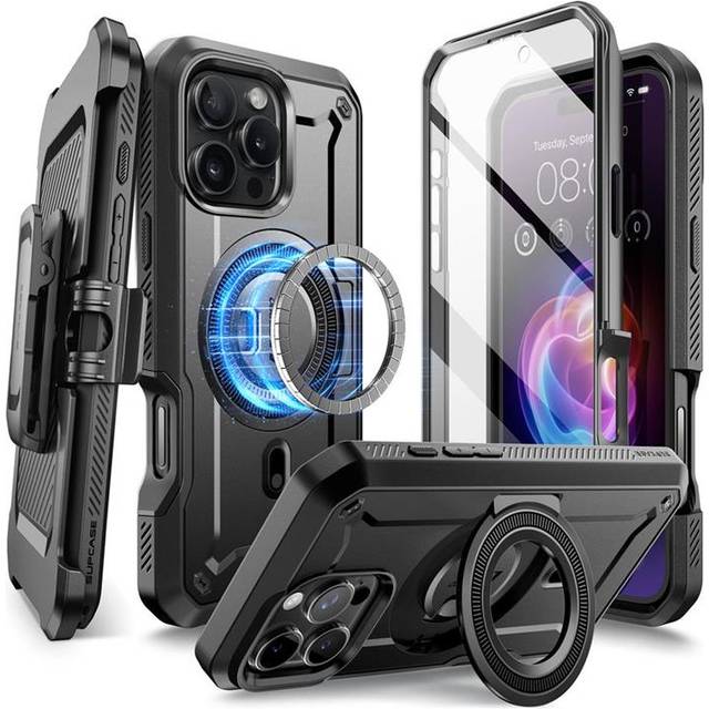 SUPCASE Fodral för iPhone 16 Pro 6.3'' 2024 med Stativ (UBPro Mag), [MagSafe Kompatibel] [Inbyggt Skärmskydd och Bältesklämma] Magnetfodral för iPhone 16 Pro 2024 (Svart)